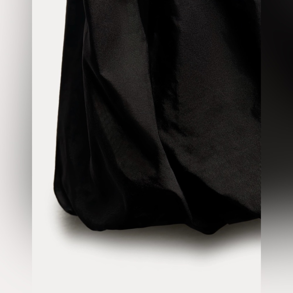 NWT ZARA Off Shoulder TAFFETA Black Mini Dress Balloon Dress Small With Lining - Picture 5 of 11